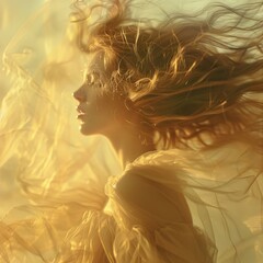 Woman With Hair Blowing in Wind