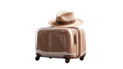 Travel luggage bag and a straw hat isolated on transparent a white background