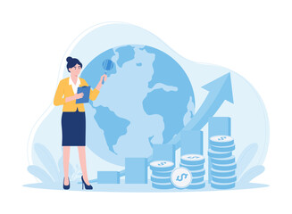Global stock markets  world or international investments  financial analysis or business income growth concept flat illustration