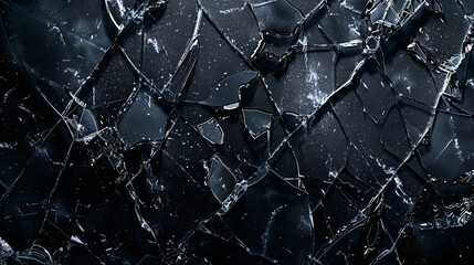 broken glass, Broken glass on black background, Texture broken glass with cracks. Abstract of cracked screen Smartphone from shock., broken glass with sharp pieces over black, Generative Ai - obrazy, fototapety, plakaty