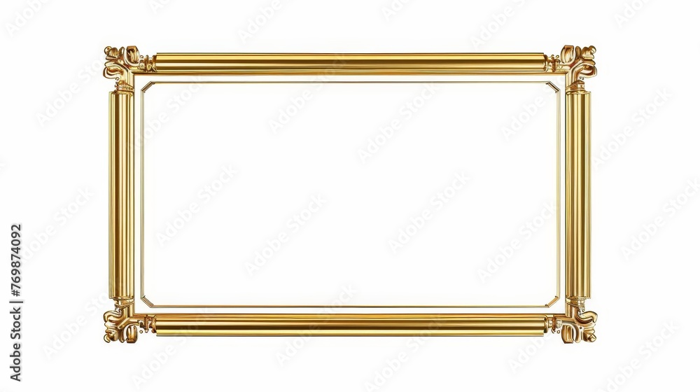 Poster luxurious double line rectangular golden frame with 45 aspect ratio, isolated on white background fo