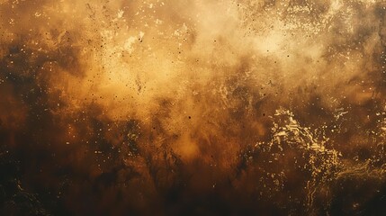 Luxurious gold and brown gradient background with grungy spray texture and glowing light, Abstract vintage-inspired digital art