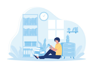 Woman sitting at home and taking part in online learning concept flat illustration