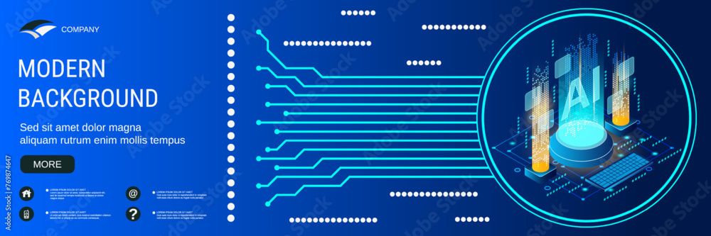 Poster digital technology banner vector design template. artificial intelligence, digital mind flat 3d isom
