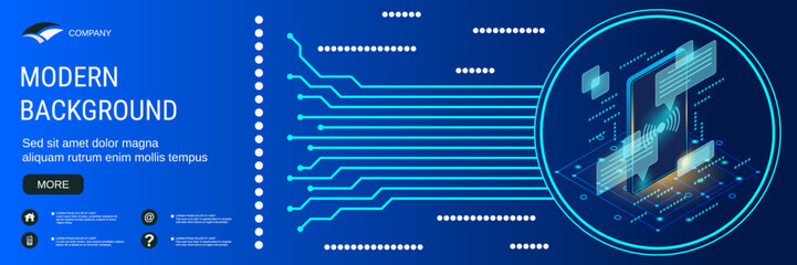 Digital technology banner vector design template. Online chat, web forum, social network 3d isometric concept