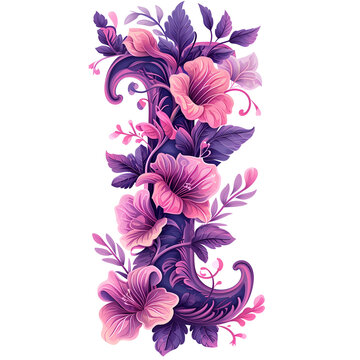 Spring and summer letter I with purple flowers. Flower font illustration