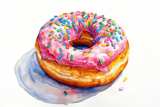 A vibrant watercolor artwork of a delicious donut with flavorful toppings.