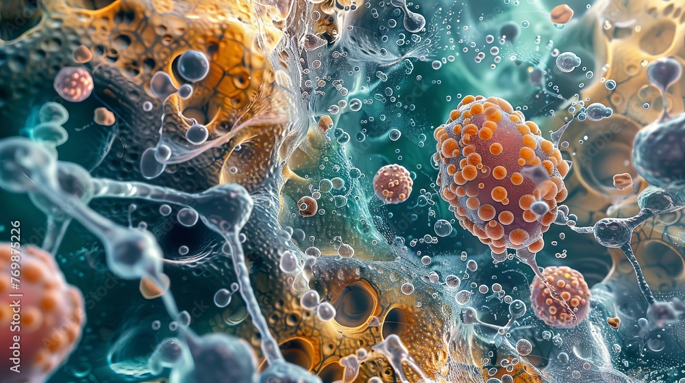 Aufkleber microscopic journey exploring the wonders of microbiology and cellular structures, abstract scientif