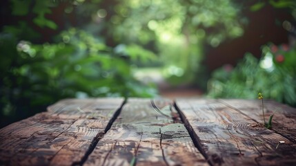 Fototapeta premium Product Placement: Wooden Base in Green Garden