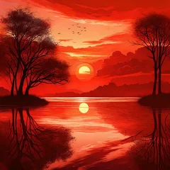 Keuken foto achterwand sunset over lake © robina