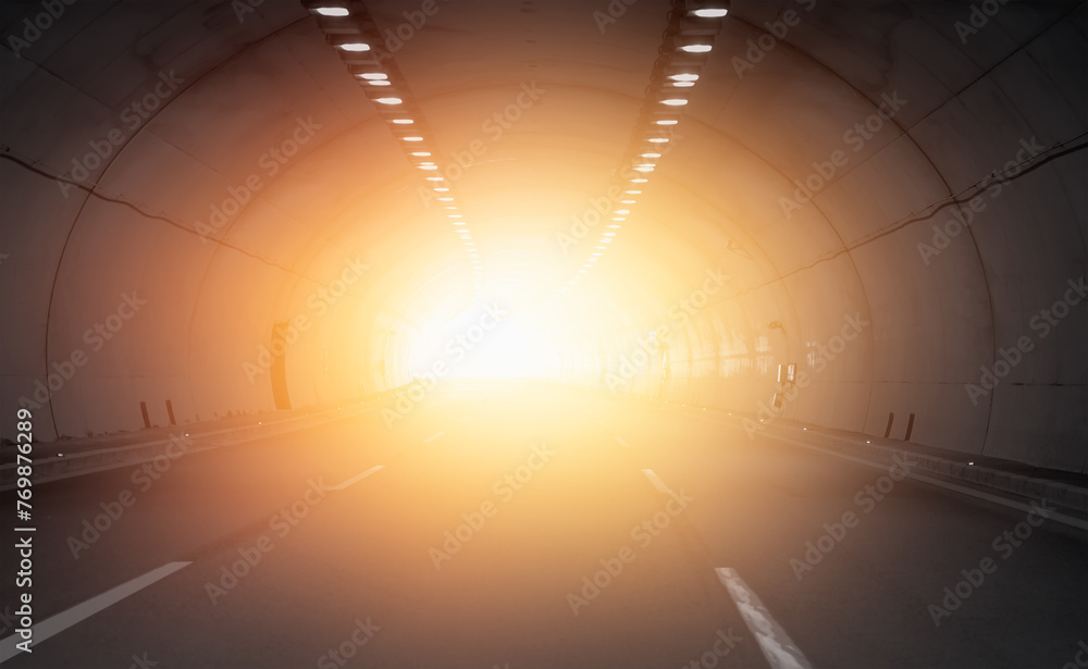 Sticker highway road tunnel with sun light