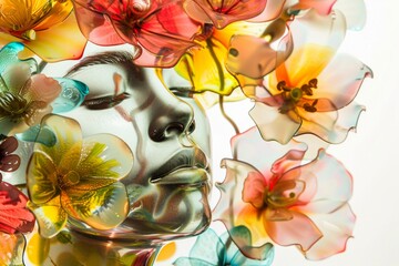 A harmonious fusion of human transparency and floral vibrancy captured in glass art