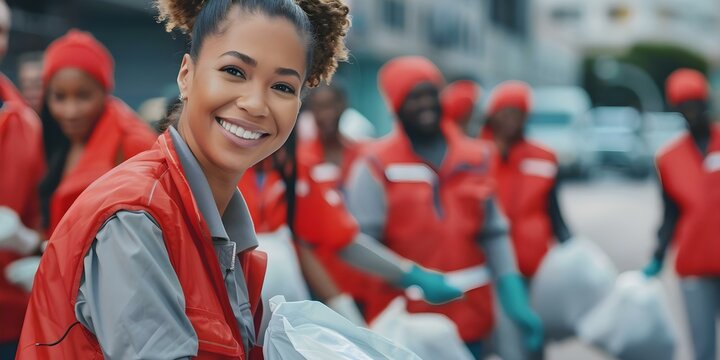 Employees in corporate attire participate in volunteer community service activities embodying company values. Concept Corporate Social Responsibility, Community Engagement, Volunteerism