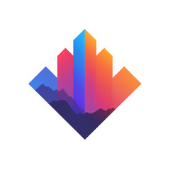 Gradient logo of an isometric mountain in a colorful, flat design vector art style transparent