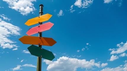 Road sign with multiple destinations, choice and decision concept, stock photo