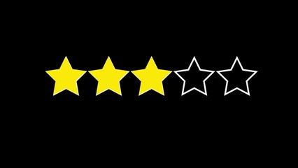 Star rating animation, product performance positive impression. 3 star rating animation.Black Background