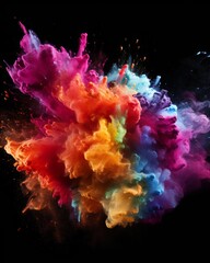 Explosion of bright colorful paint/powder on black background
