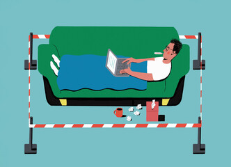 Unwell man working from home in isolation