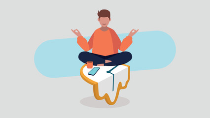 Adobe Illustrator ArtworkVektor-Illustration eines Mannes, dessen Work-Life-Balance entspannt und ausgeglichen ist - Business-Konzept