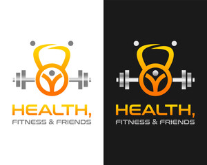 Body health sports and fitness equipment such as kettlebells, dumbells logo design.