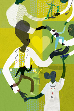 Network of caring doctors helping patients