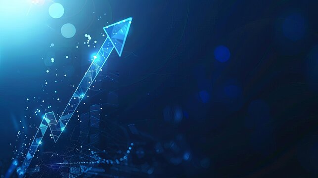 Upward arrow on deep blue background symbolizing business growth, financial progress and investment success, vector illustration