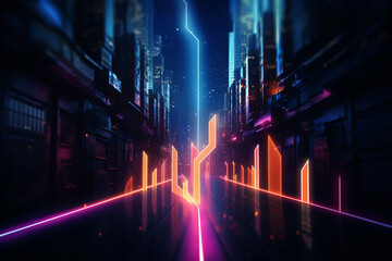 3d Render, Abstract Neon Arrow with fading tail