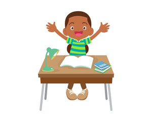 cute student sitting on desk working for homework