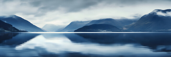 Dramatic Fjord Landscape Under a Dynamic Cloud Formation: A Mesmerizing Interaction of Water and Sky - obrazy, fototapety, plakaty