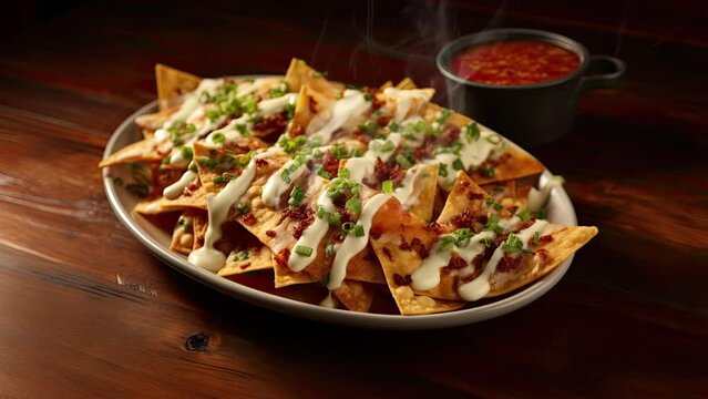 Zooming in on a Delicious Plate of Nacho with Cheese Sauce 