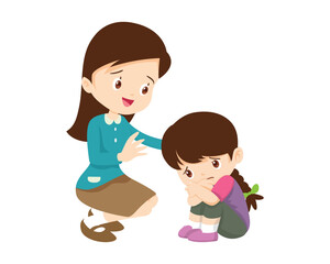 Comforting sad children with parent