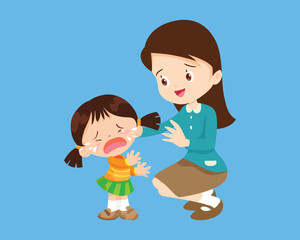 Comforting sad children with parent