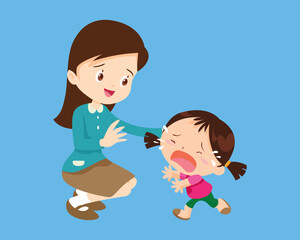 Comforting sad children with parent