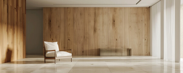 a minimalist wooden interior an empty room exudes calmness against a clean uncluttered background