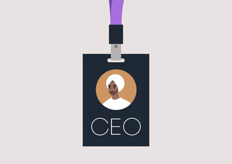 The Visionary Leader, A CEO Face Badge, A lanyard featuring the image of a Chief Executive Officer face, symbolizing leadership and vision in a modern corporate setting
