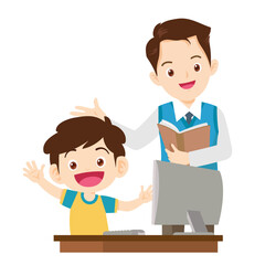 happy teacher and student learning computer