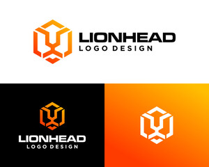 Geometric lion head icon, bold and masculine logo design.