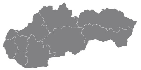 Outline of the map of Slovakia with regions - obrazy, fototapety, plakaty
