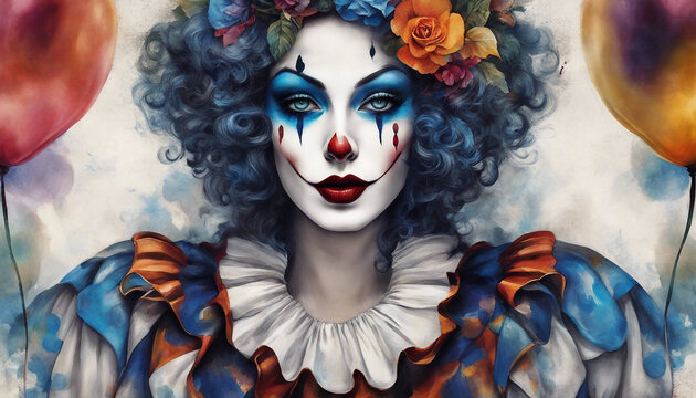 Enigmatic Pierrot Clown: Expressive and Disturbing Portrait