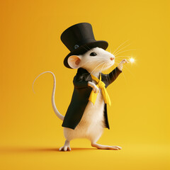 Magician white mouse doing tricks. 