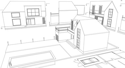 house architectural project sketch 3d illustration	