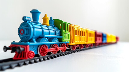 Obraz premium A little train engine model painted in vivid primary colors