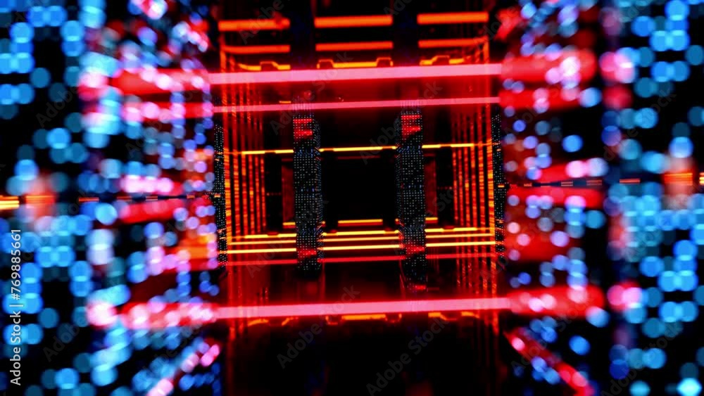 Aufkleber flight through hi-tech technology tunnel with camera shake. neon light, sci-fi constructions, myster