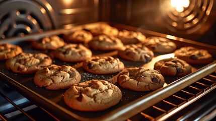 Baking Tray with Cookies in the Oven