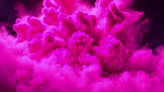 A dynamic display of intense pink smoke clouds engulfing space with a dramatic effect. Animation