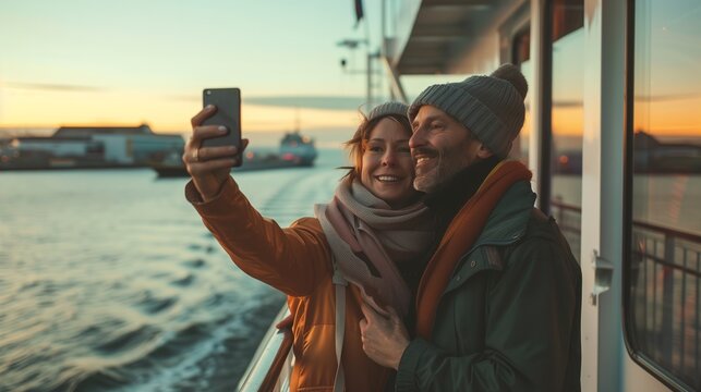 Man and Woman Taking a Selfie on a Boat