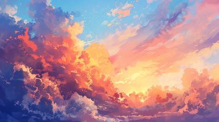 the sun sets clouds ablaze with color create a breathtaking background ideal for a banner - obrazy, fototapety, plakaty