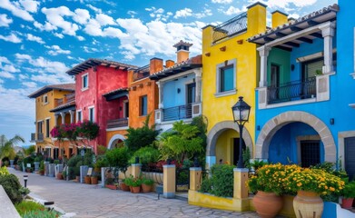 Fototapeta na wymiar Colorful houses on the coast of Europe, in the style of Italian landscapes 