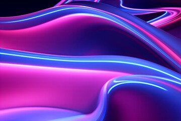Experience the future with this captivating 3D-rendered illustration, showcasing an abstract neon background in mesmerizing shades of pink and blue. Futuristic world.