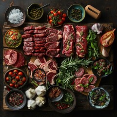 A visually appealing spread featuring a variety of Meat cuts that highlight their unique textures and colors